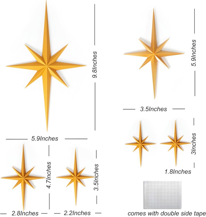 Stylor Mid Century Modern Decor, Gold Mcm Retro 3D Star Art Wall Sculpture, Plastic Starburst Decor, Vintage Celestial Whimsigoth Home Decor Accent. (Set of 6) - Image 2